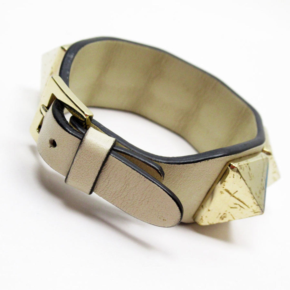 Bracelet Leather and Metal Ivory and Gold