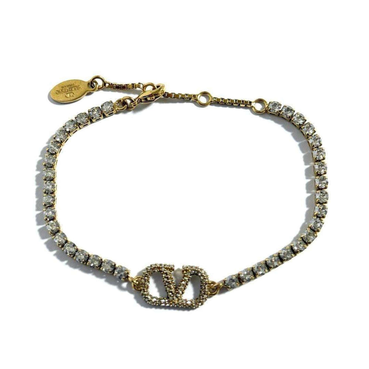 V Signature Bracelet Metal and Rhinestone