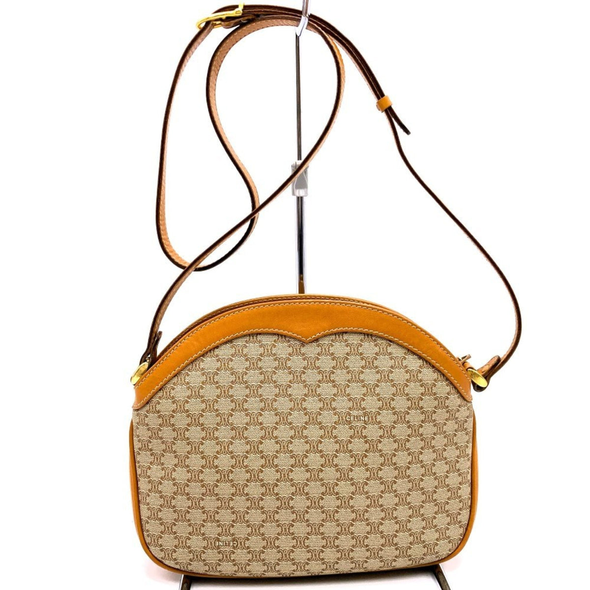 Vintage Saddle Flap Shoulder Bag Macadam Coated Canvas Small