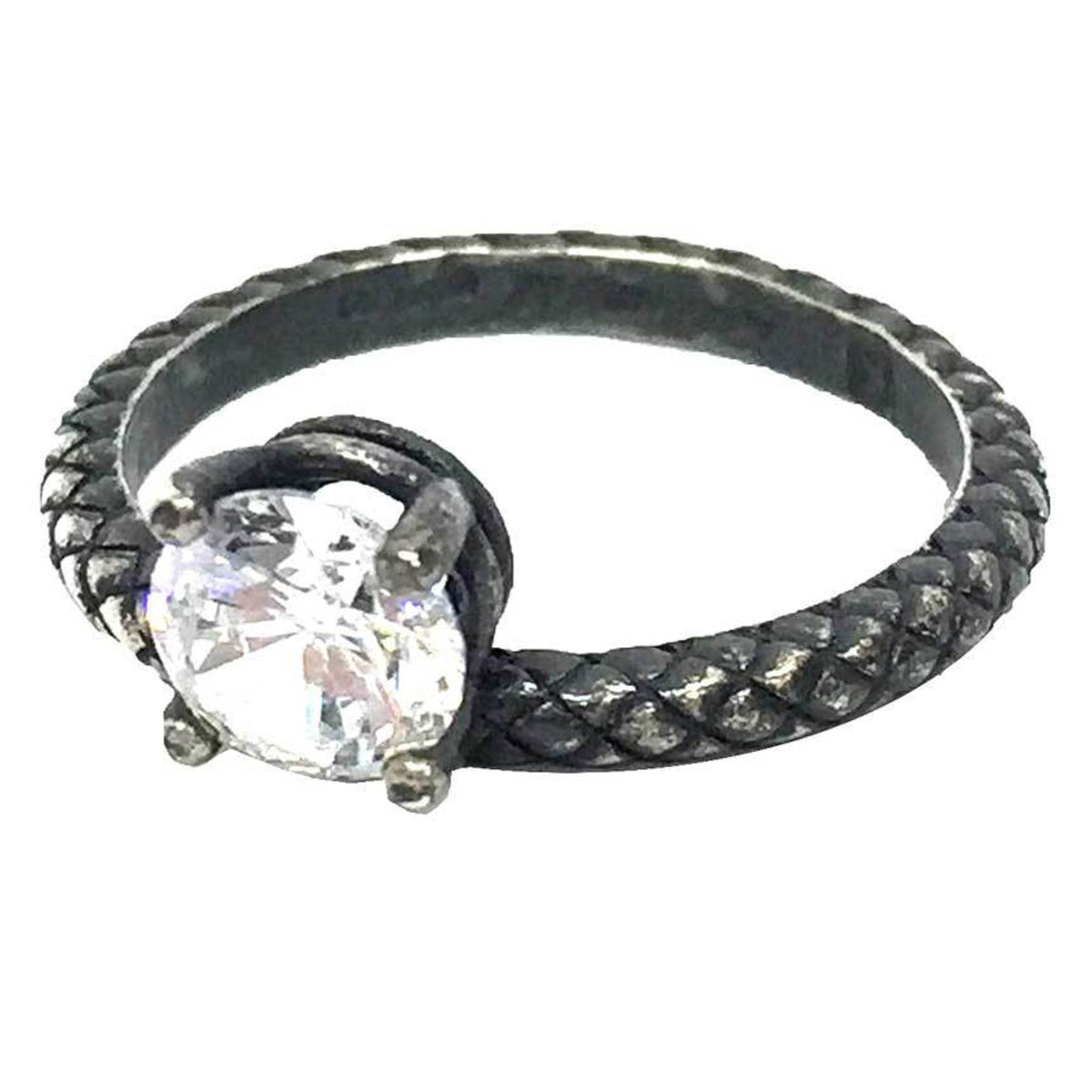 Intrecciato Band Ring Sterling Silver with Zirconia