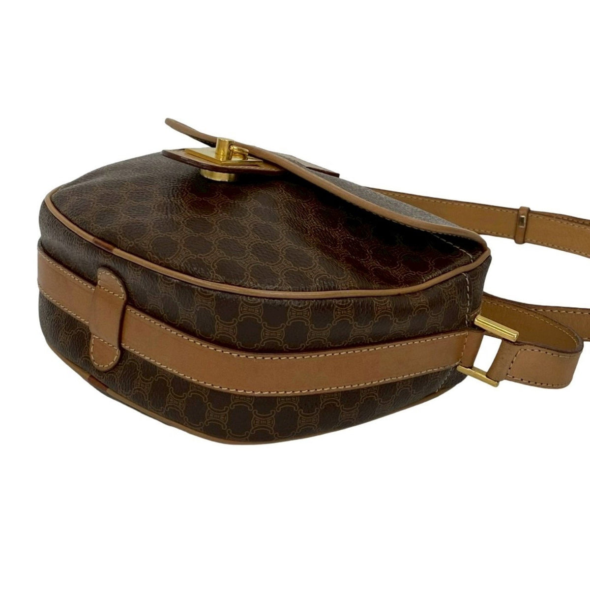 Vintage Saddle Flap Shoulder Bag Macadam Coated Canvas Small