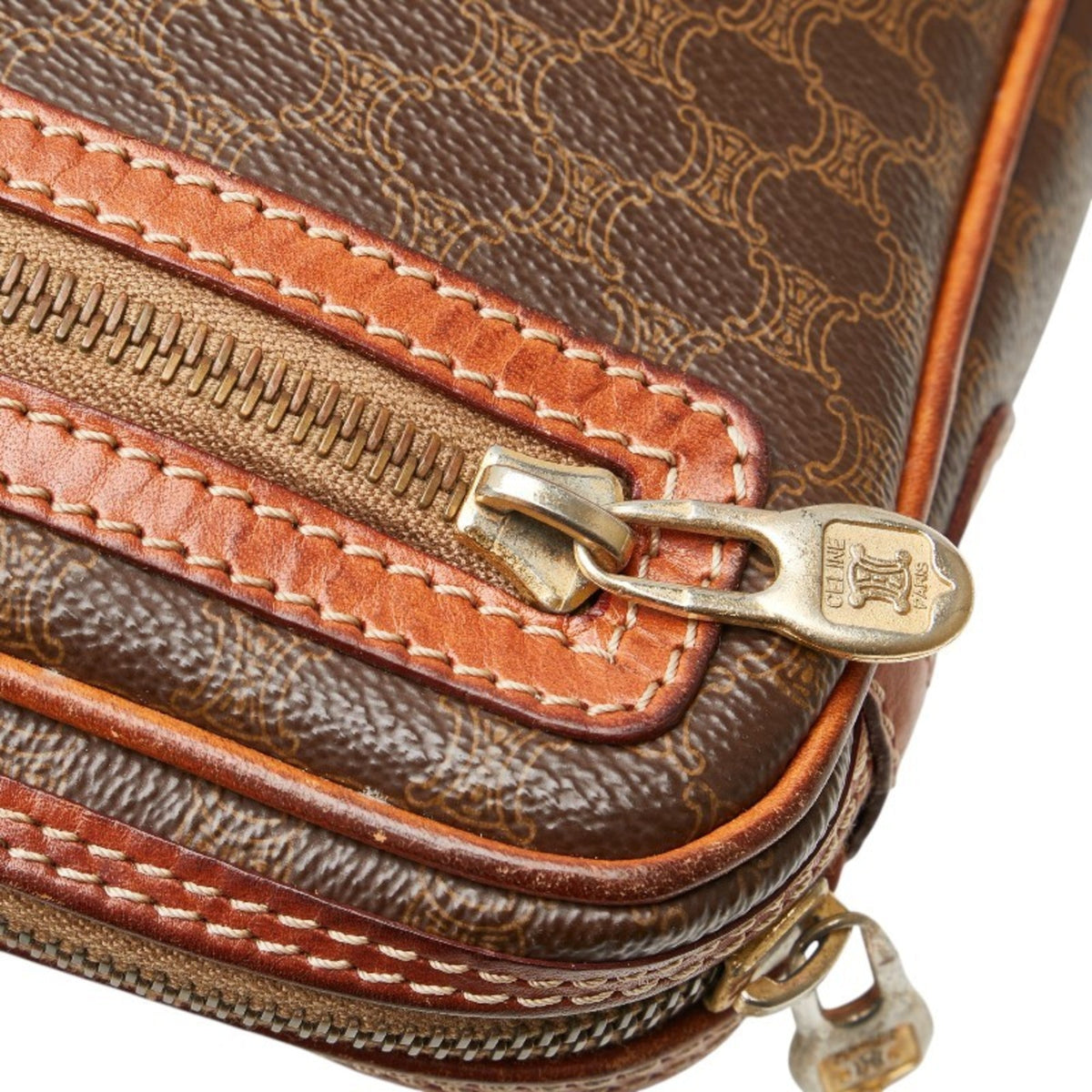 Vintage Saddle Flap Shoulder Bag Macadam Coated Canvas Small