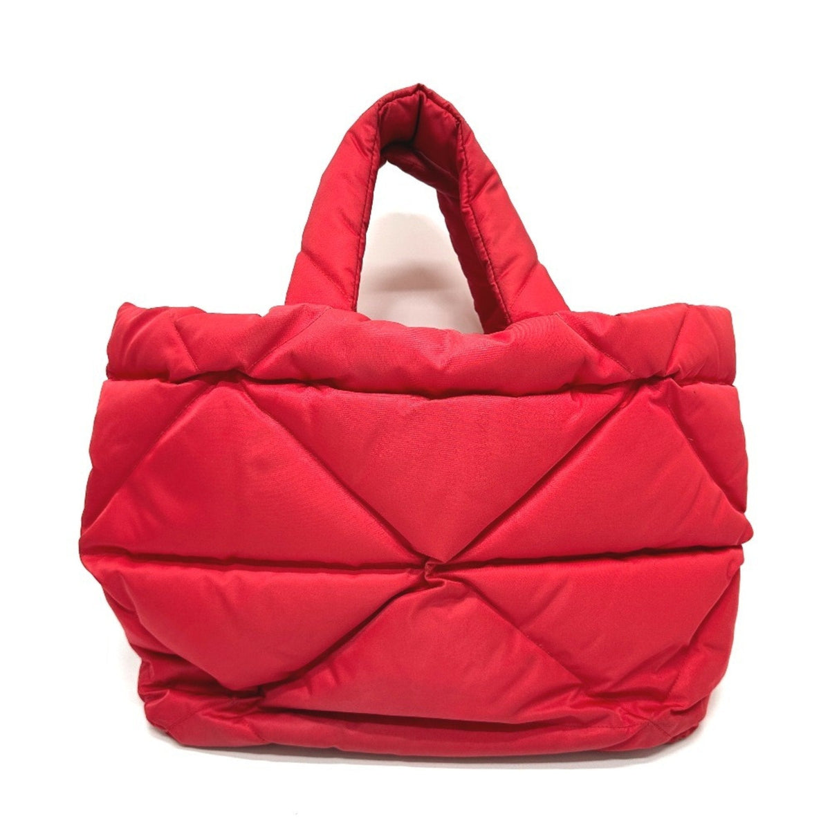Padded Tote Bag Quilted Re-Nylon with Leather Medium