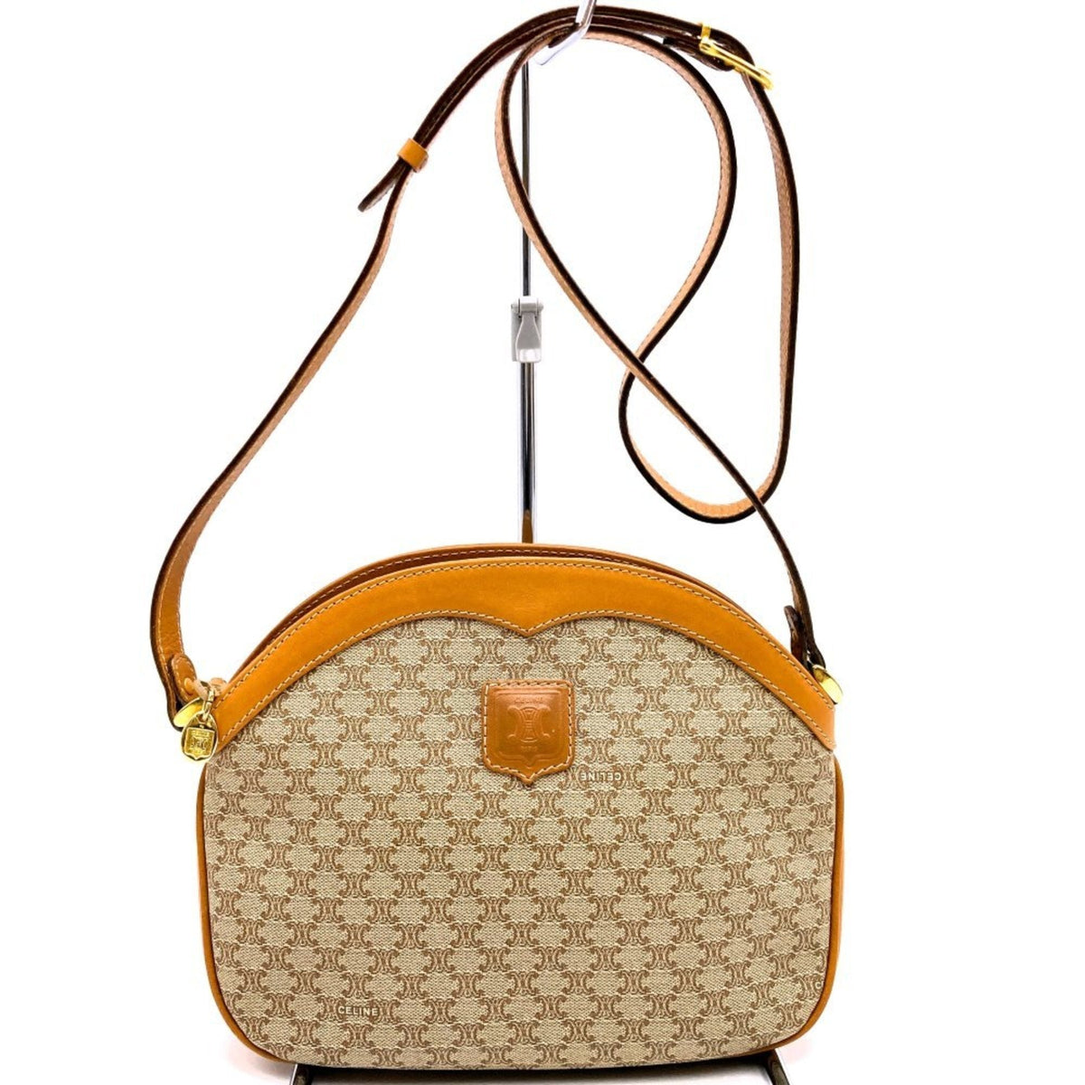 Vintage Saddle Flap Shoulder Bag Macadam Coated Canvas Small