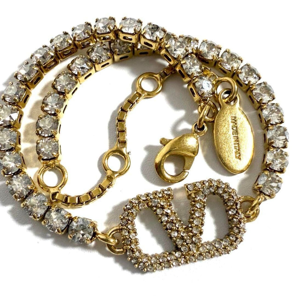 V Signature Bracelet Metal and Rhinestone