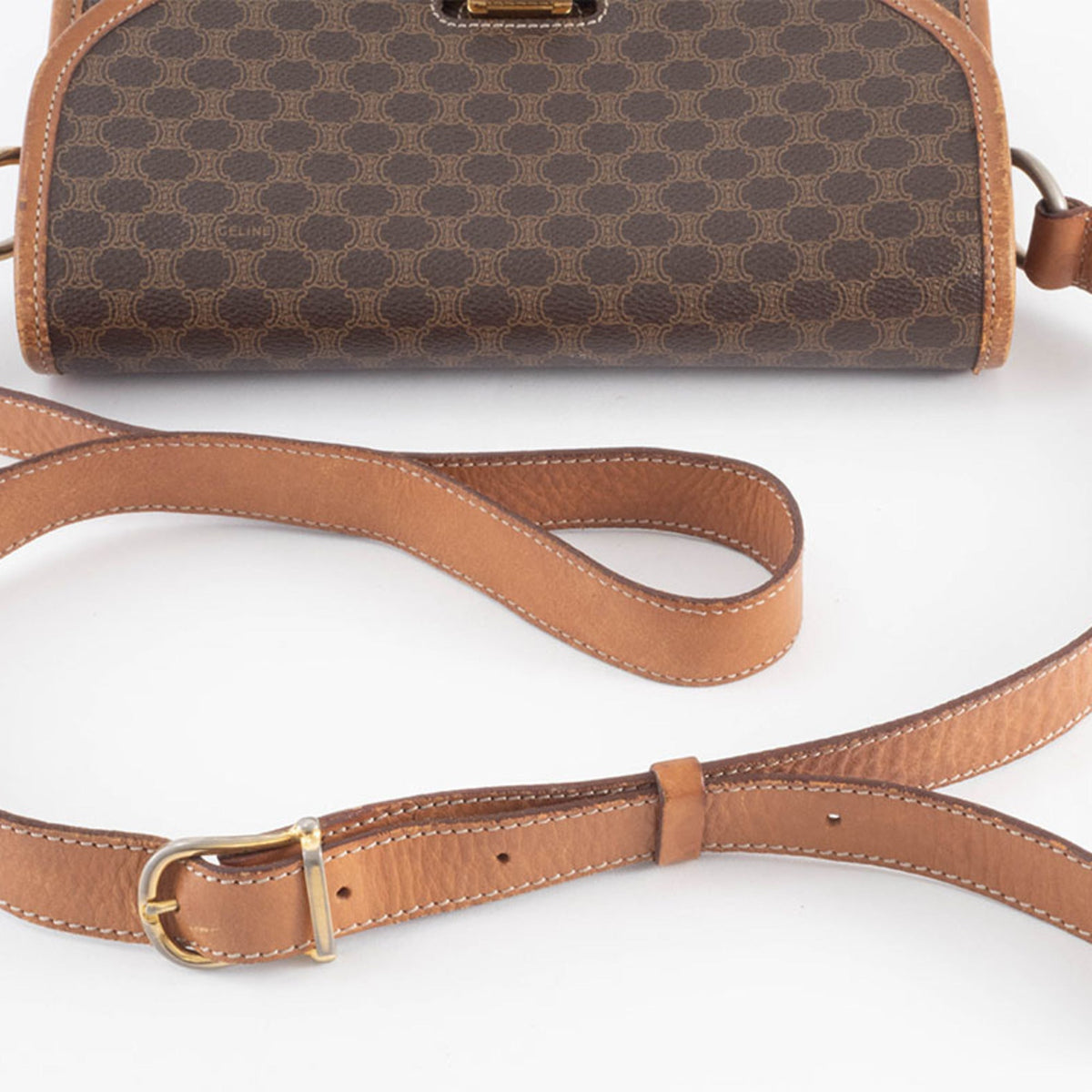 Vintage Saddle Flap Shoulder Bag Macadam Coated Canvas Small