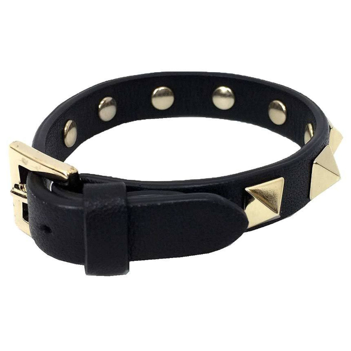 Rockstud Bracelet Leather Black and Champagne Gold