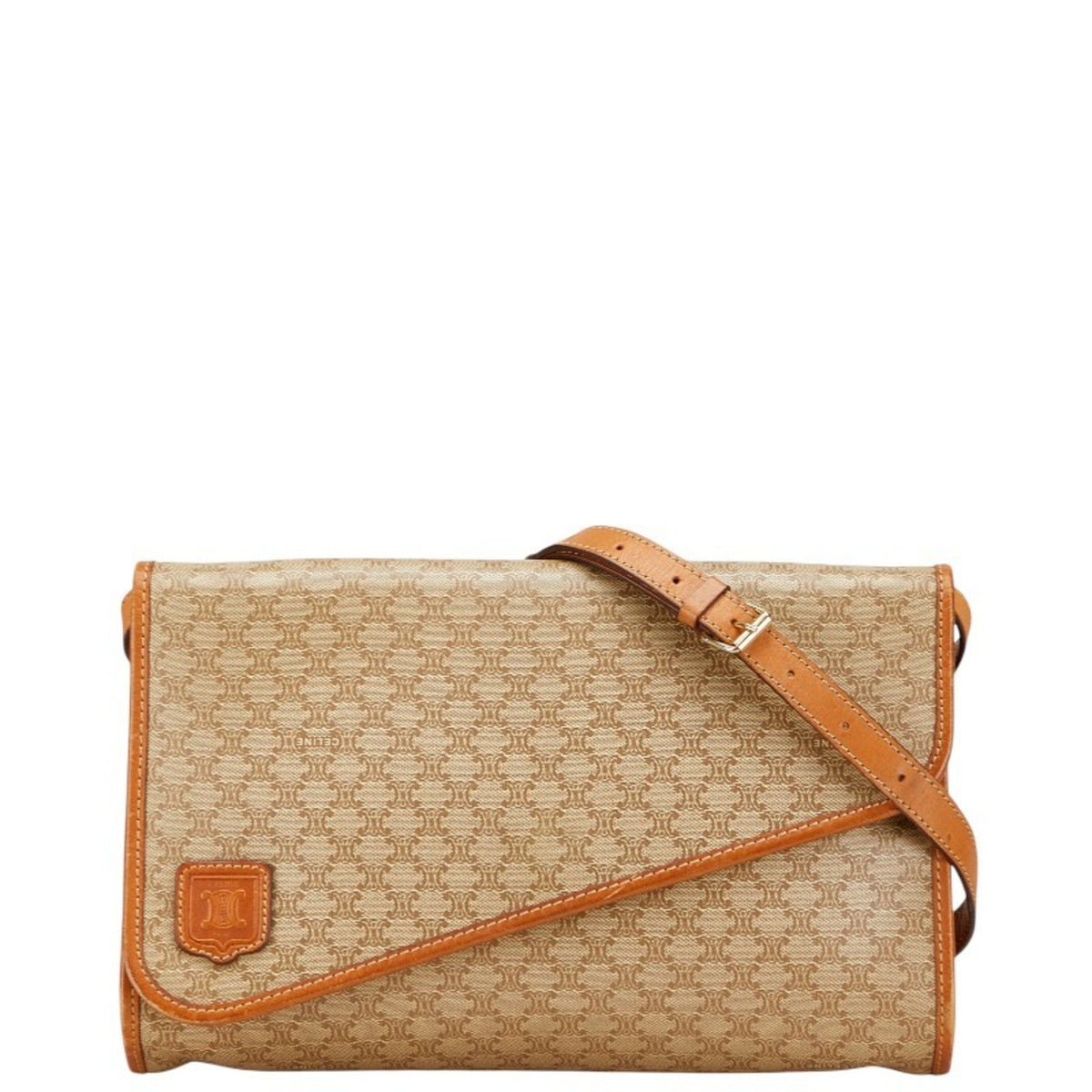 Vintage Saddle Flap Shoulder Bag Macadam Coated Canvas Small
