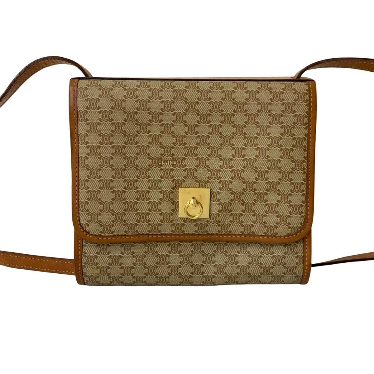 Vintage Saddle Flap Shoulder Bag Macadam Coated Canvas Small