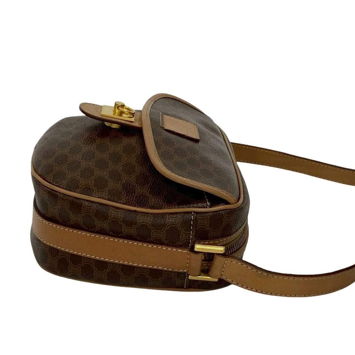 Vintage Saddle Flap Shoulder Bag Macadam Coated Canvas Small
