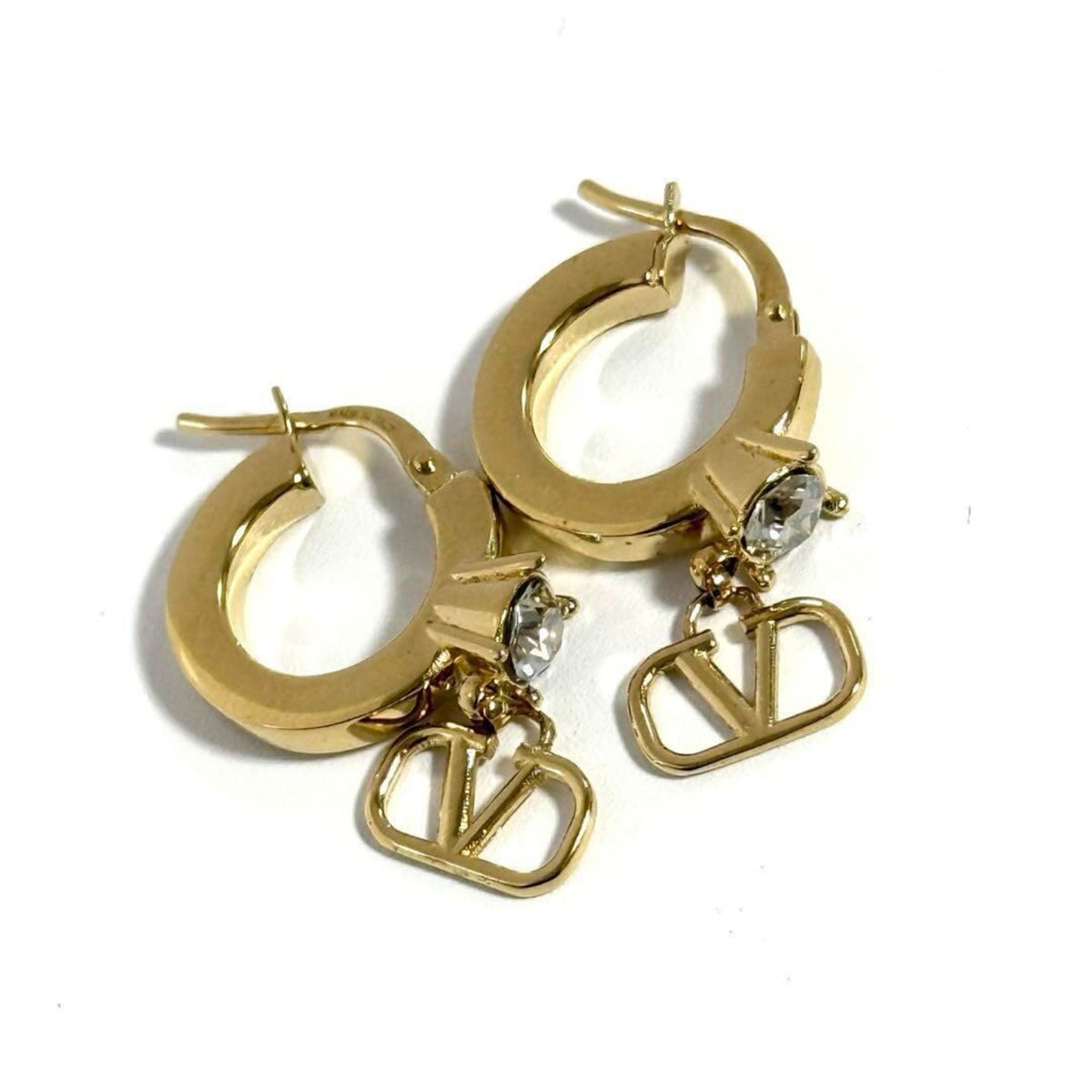 Logo Earrings Metal and Rhinestone