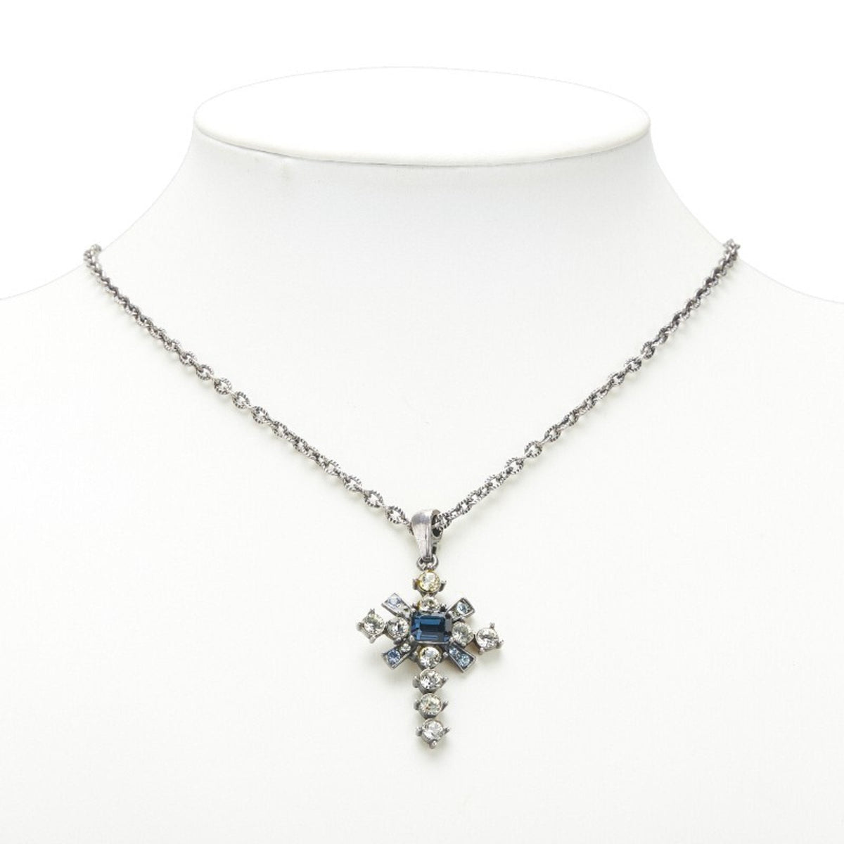 Cross Motif Pendant Necklace Silver Multi-Color Metal