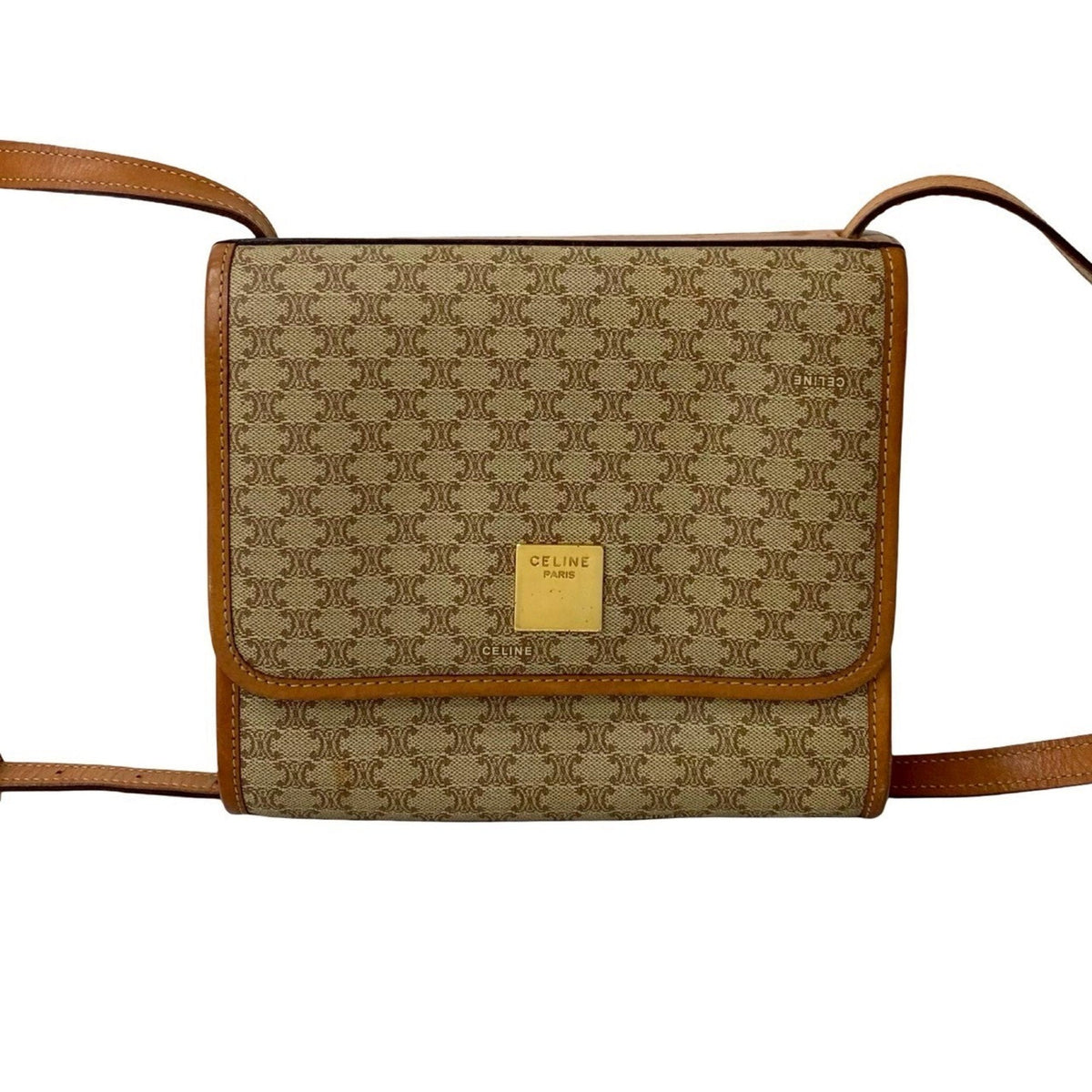 Vintage Saddle Flap Shoulder Bag Macadam Coated Canvas Small