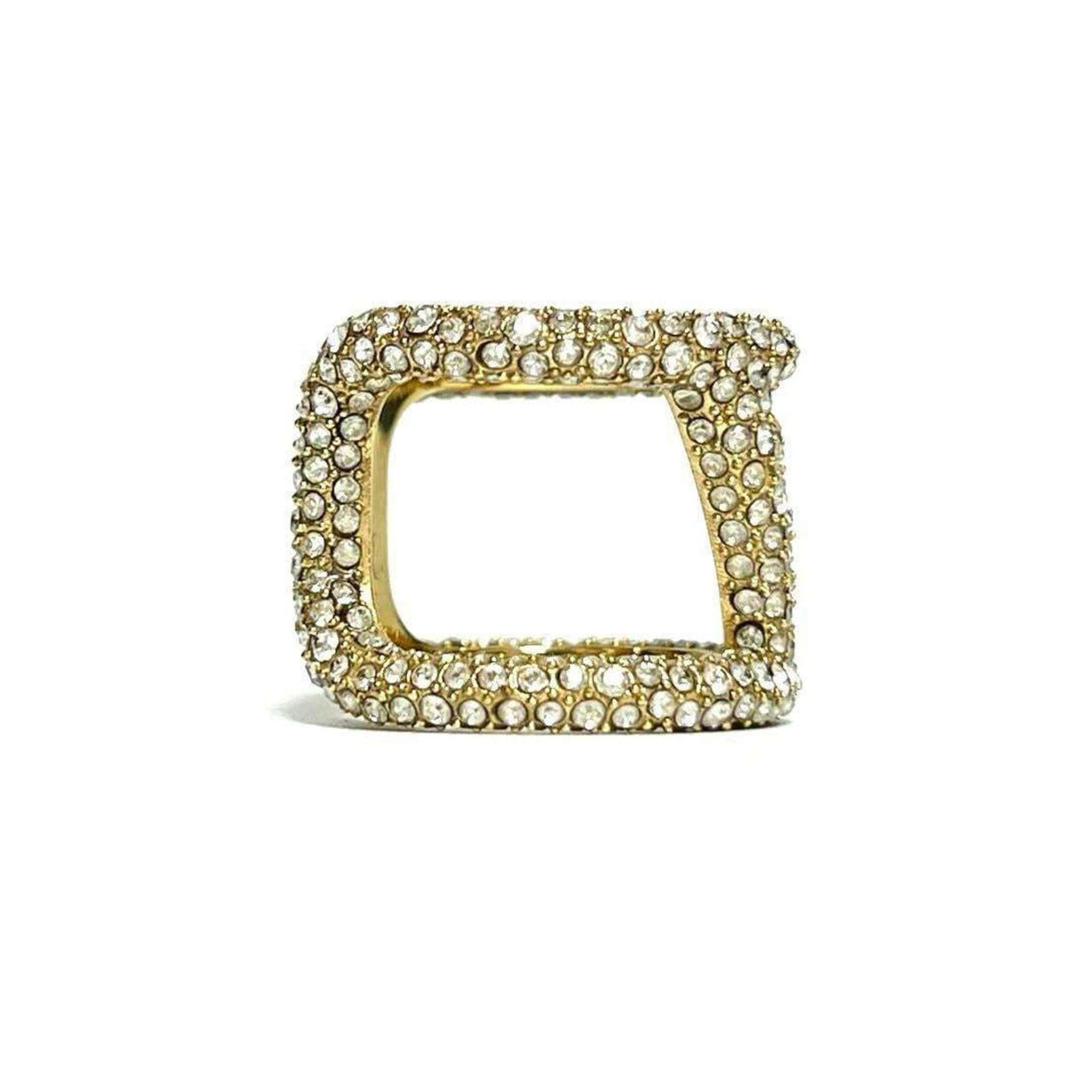 V Signature Ring Metal and Rhinestone Gold