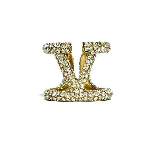 V Signature Ring Metal and Rhinestone Gold
