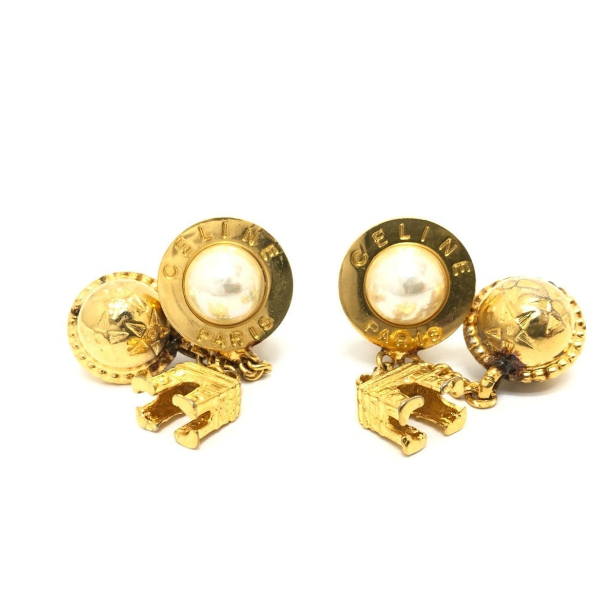 Earrings Pearl Gold-Tone Metal