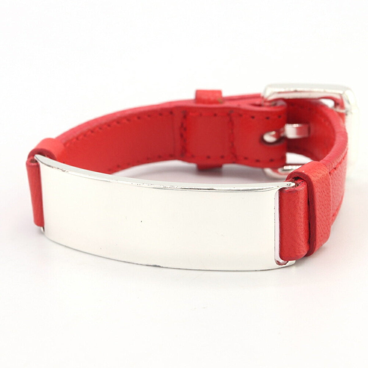 Bracelet Sterling Silver ID Plate Leather Strap