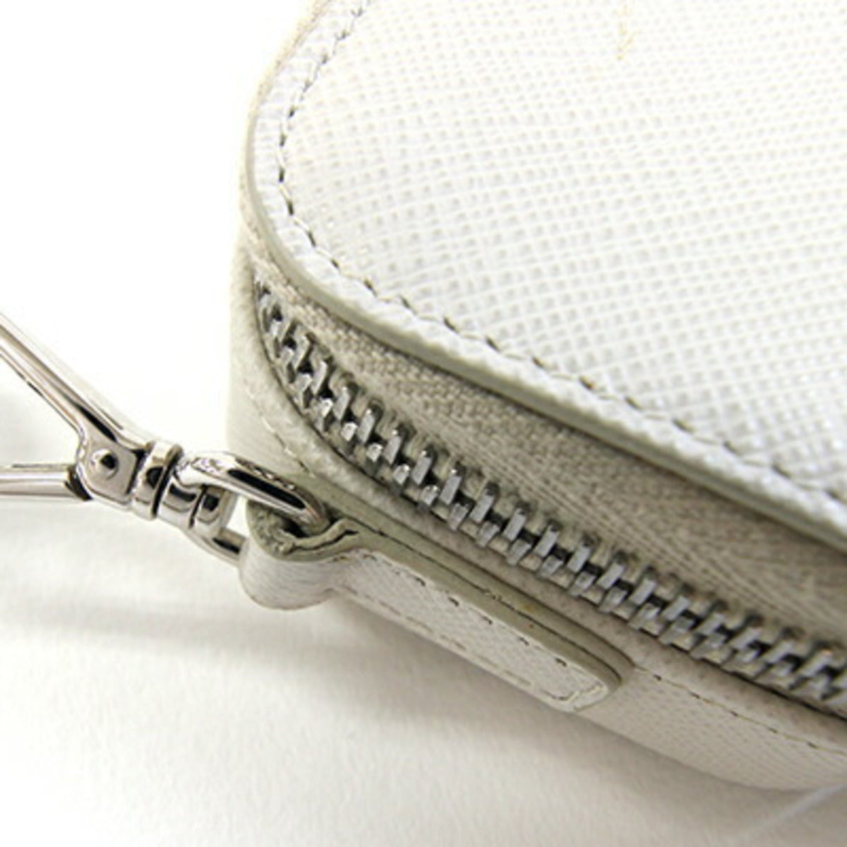 Triangle Double Zip Pouch Bag with Chain Saffiano Leather Mini