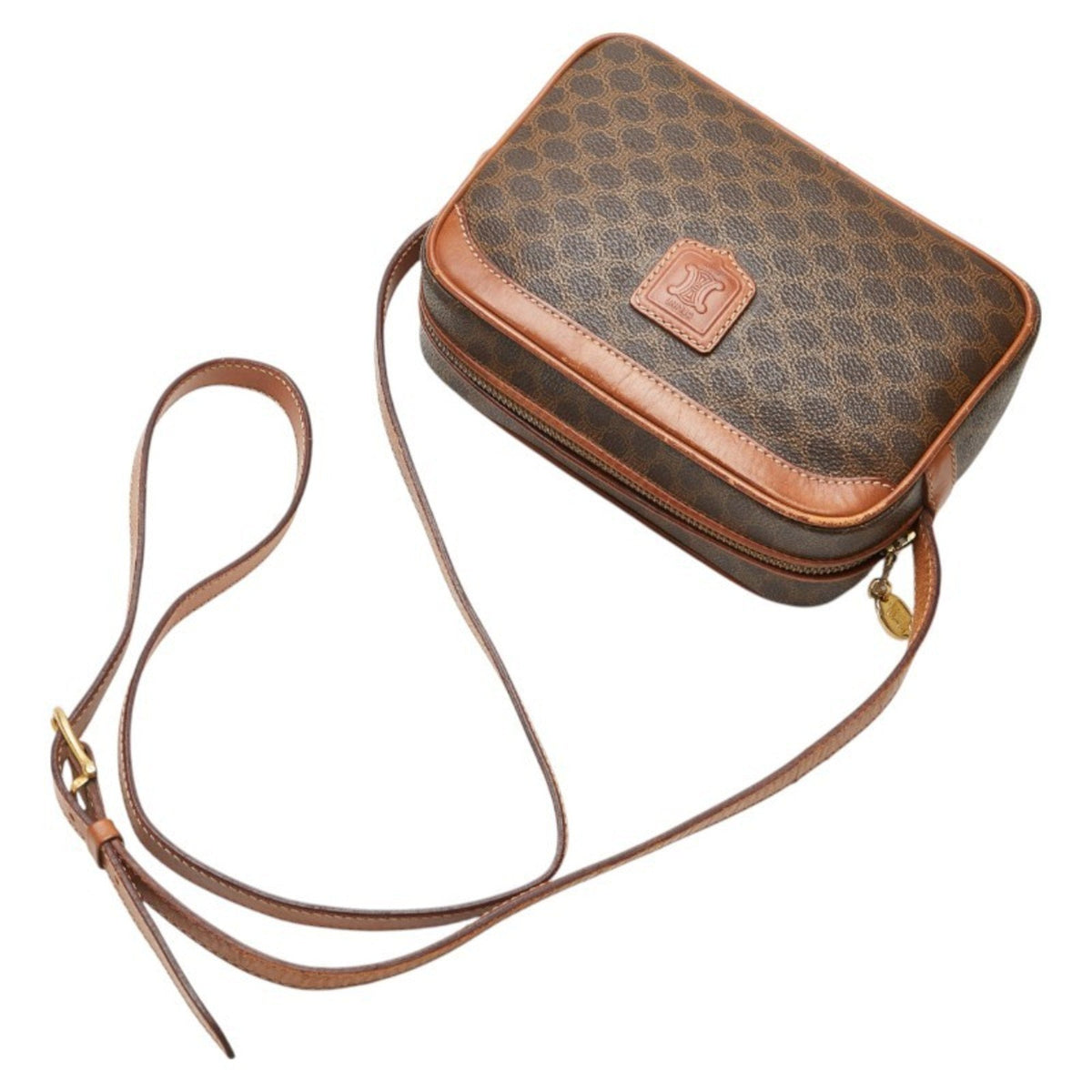 Vintage Saddle Flap Shoulder Bag Macadam Coated Canvas Small