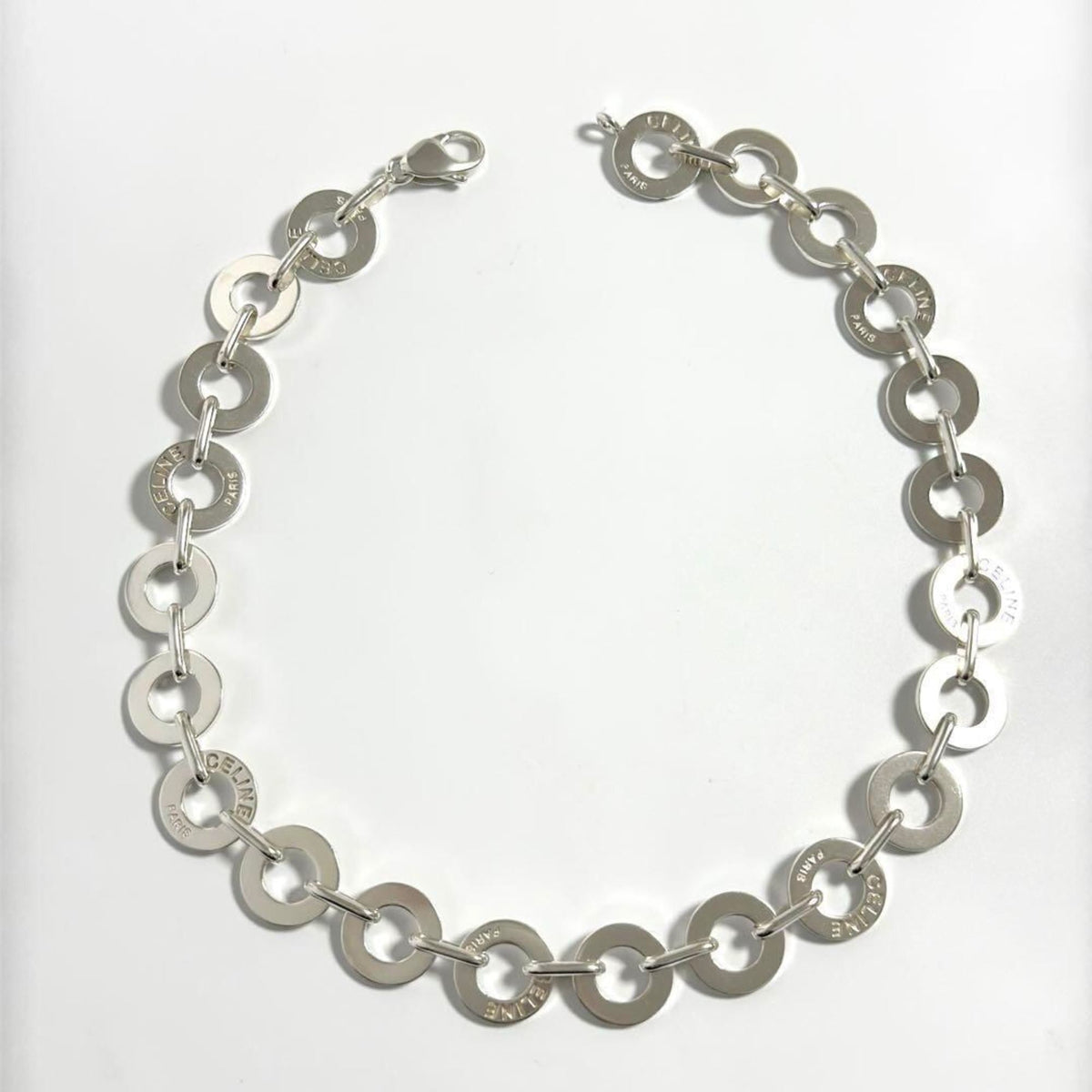 Vintage Circle Link Pendant Necklace Sterling Silver