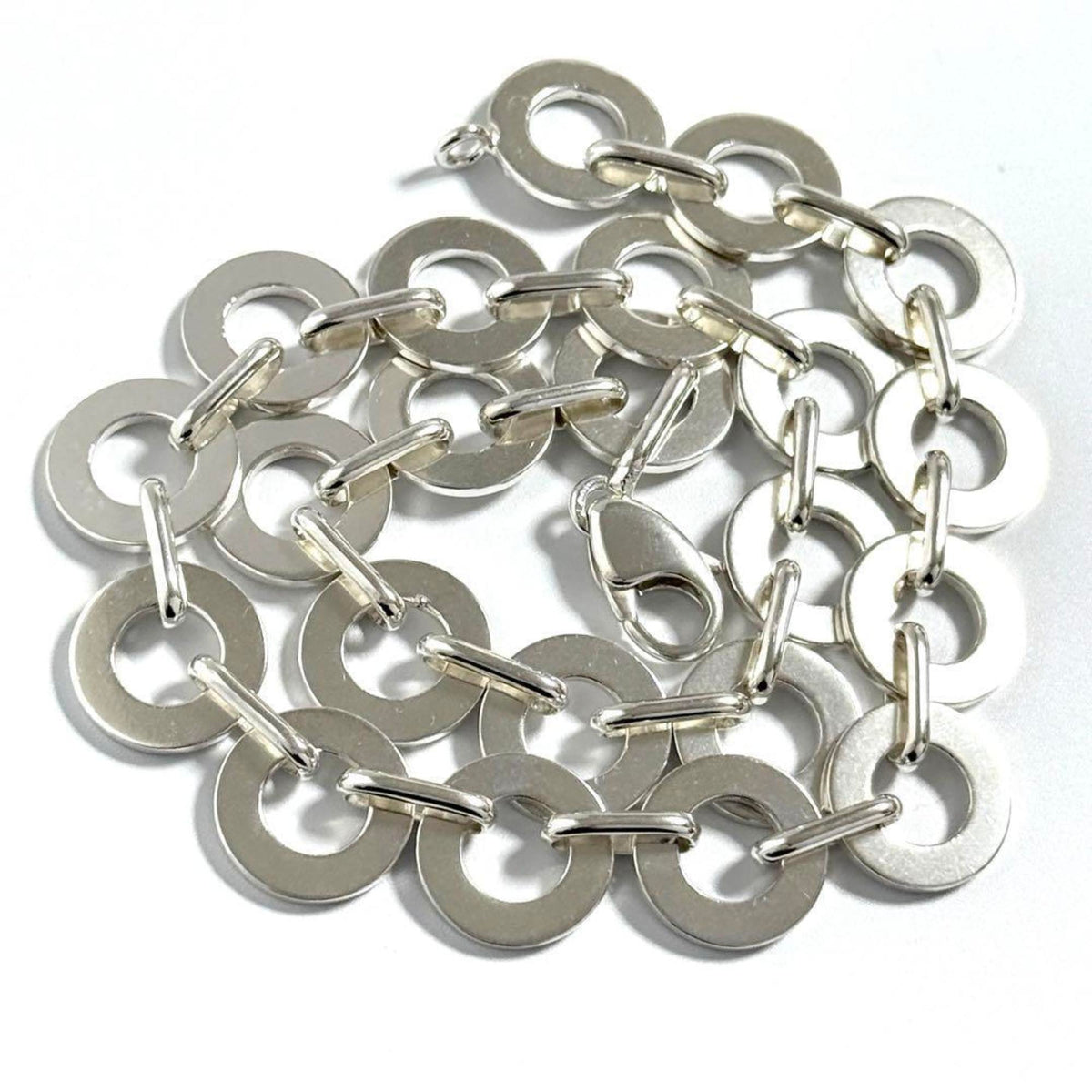 Vintage Circle Link Pendant Necklace Sterling Silver