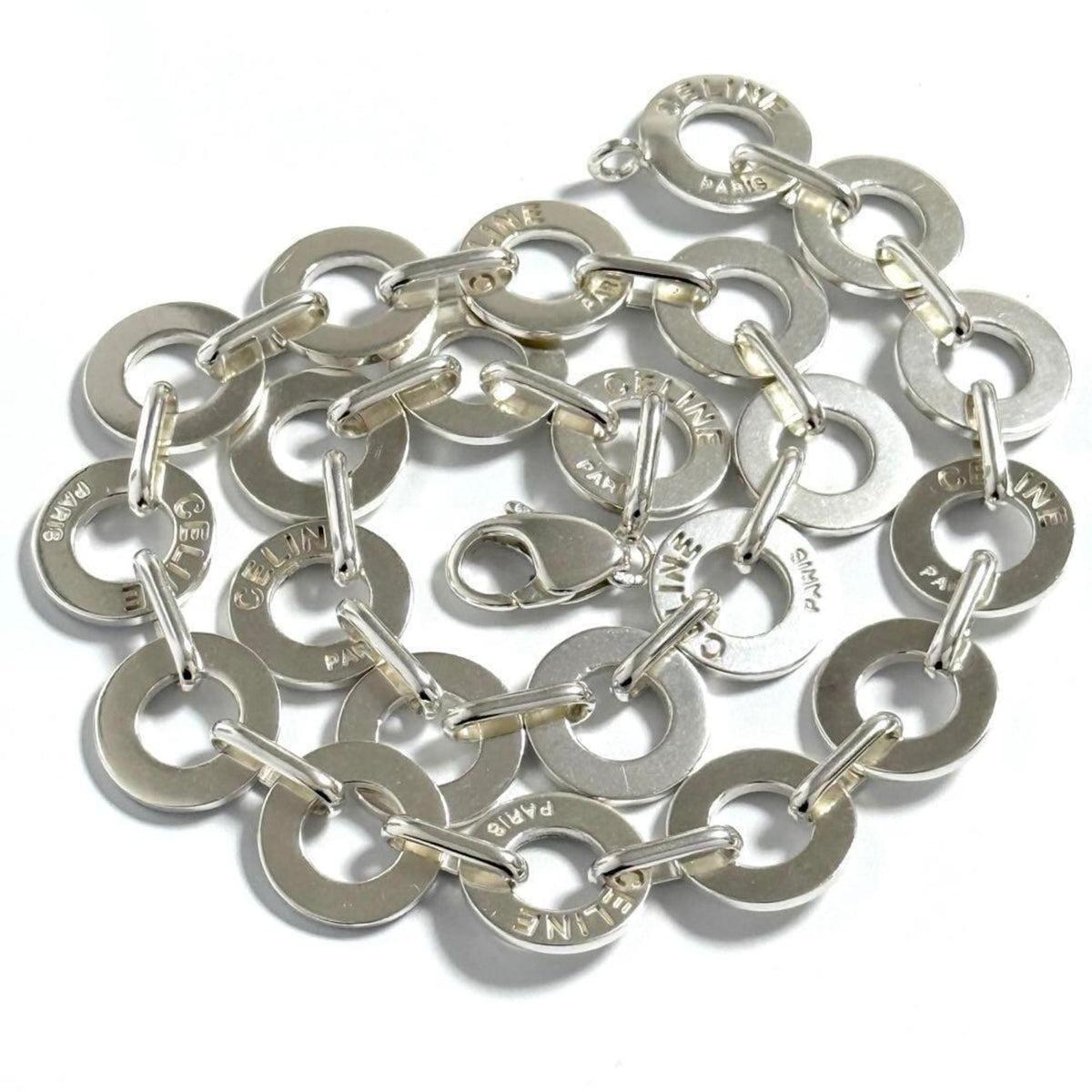 Vintage Circle Link Pendant Necklace Sterling Silver