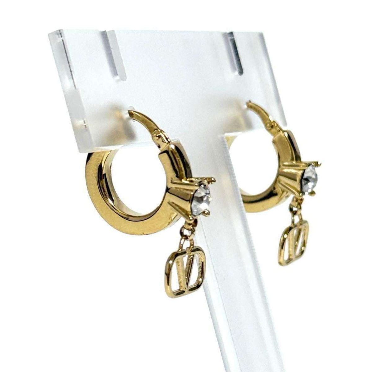 Logo Earrings Metal and Rhinestone