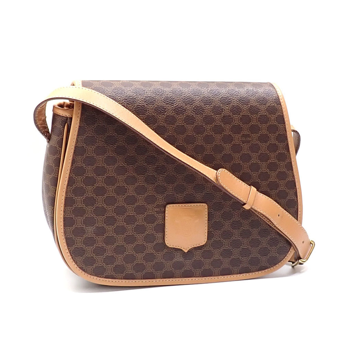 Vintage Saddle Flap Shoulder Bag Macadam Coated Canvas Small