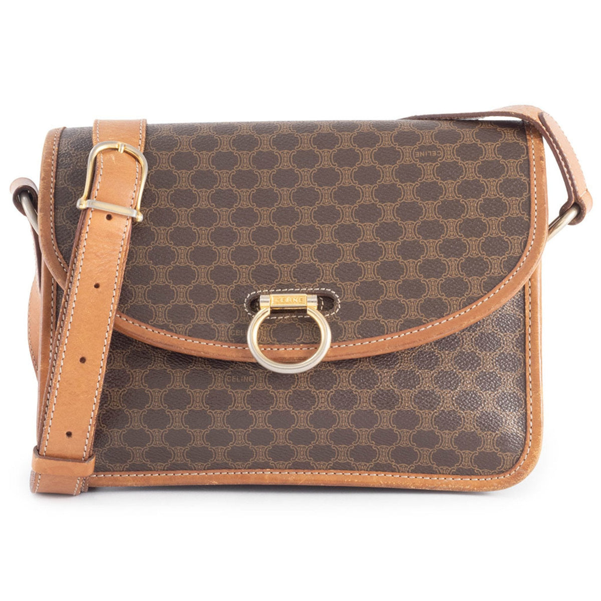 Vintage Saddle Flap Shoulder Bag Macadam Coated Canvas Small