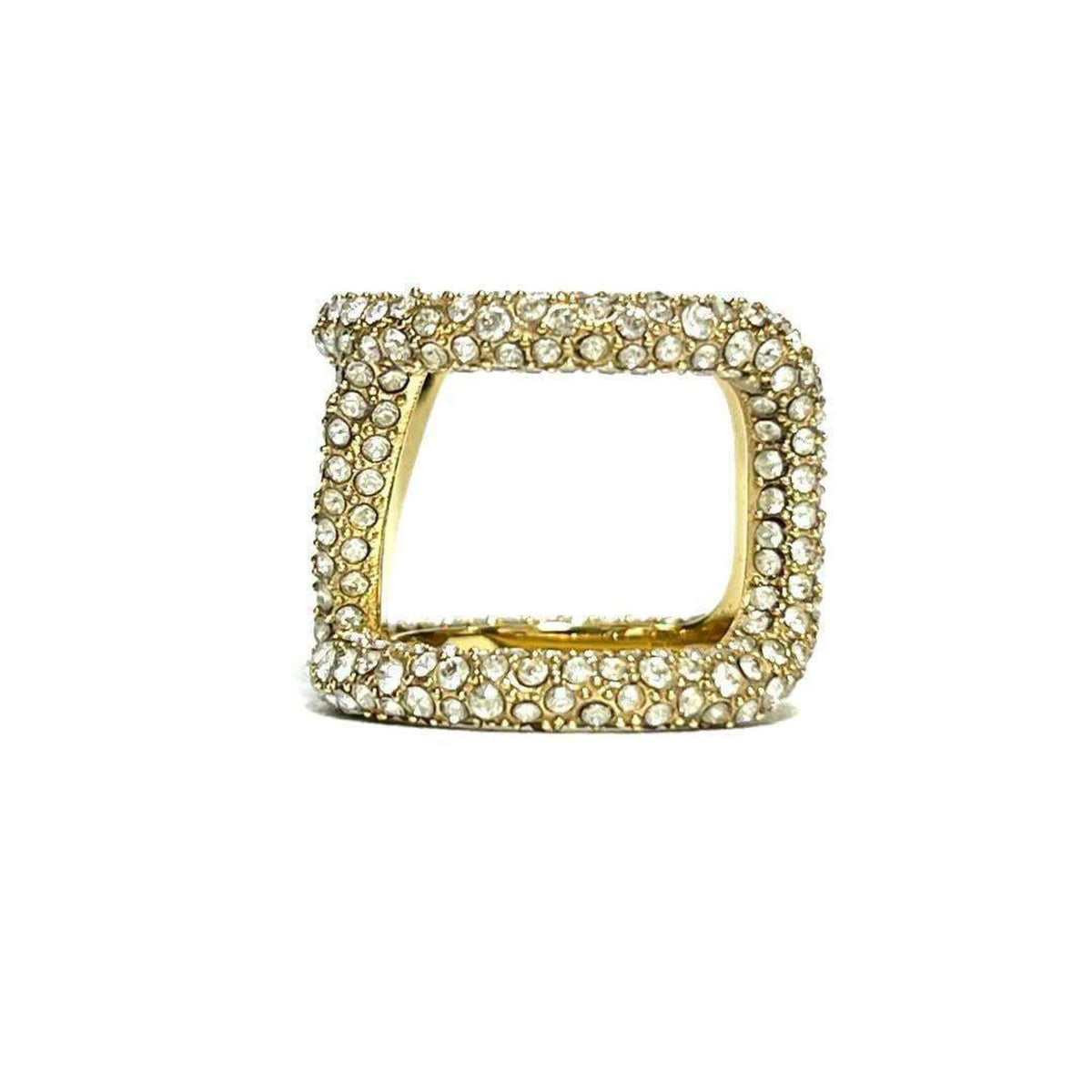 V Signature Ring Metal and Rhinestone Gold