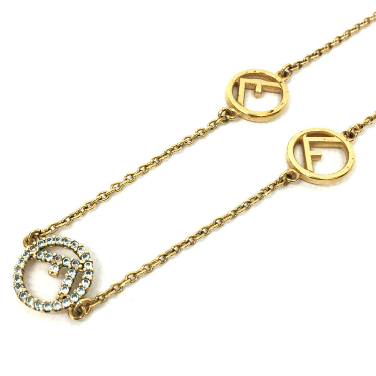 FF Pendant Necklace Rhinestone Blue Gold