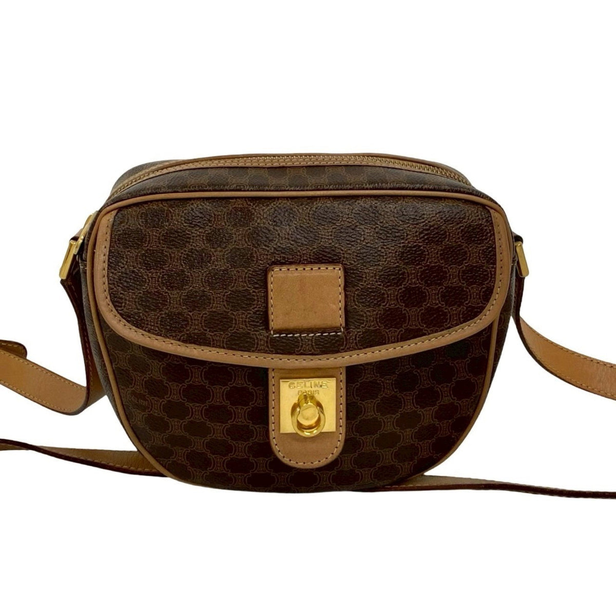 Vintage Saddle Flap Shoulder Bag Macadam Coated Canvas Small
