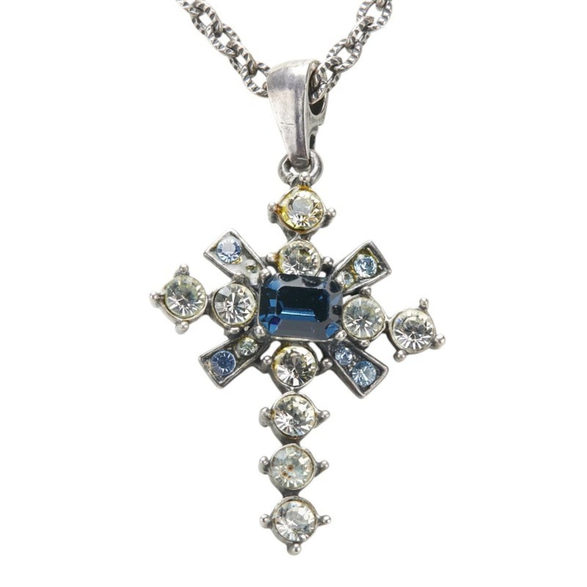 Cross Motif Pendant Necklace Silver Multi-Color Metal
