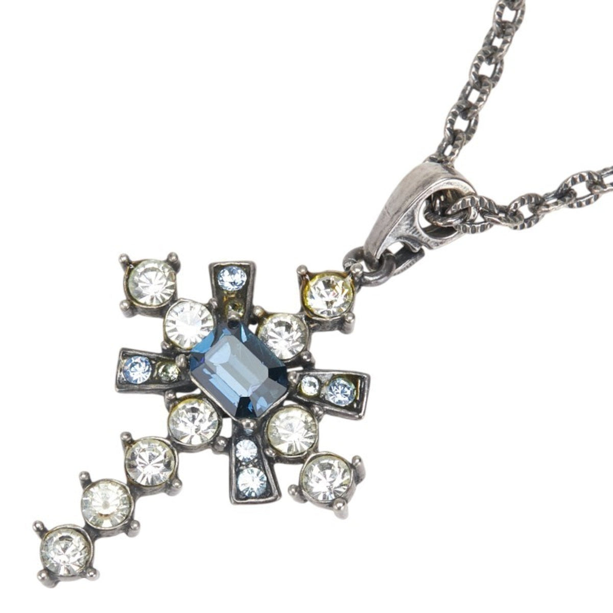Cross Motif Pendant Necklace Silver Multi-Color Metal