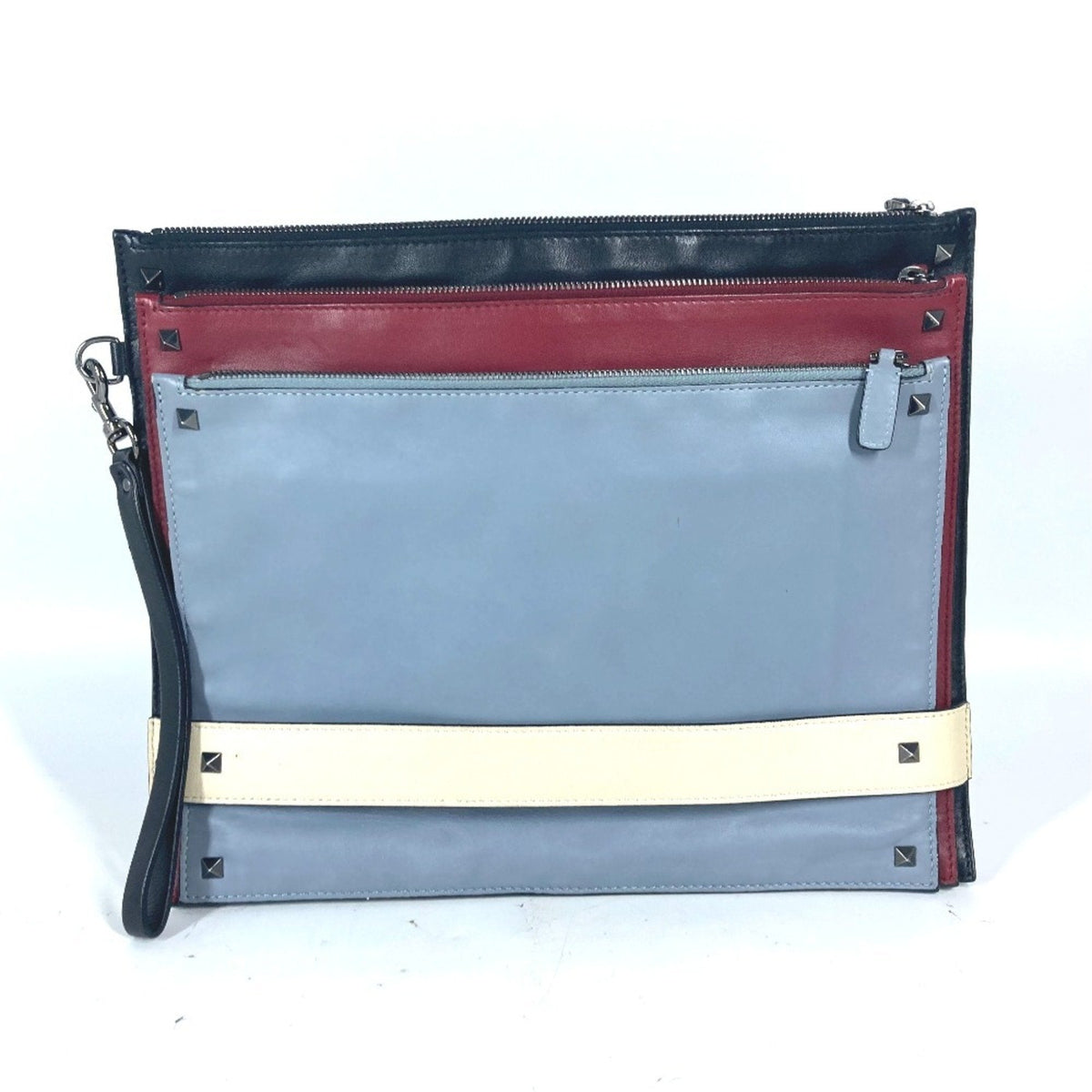 Rockstud Triple Zip Clutch Leather