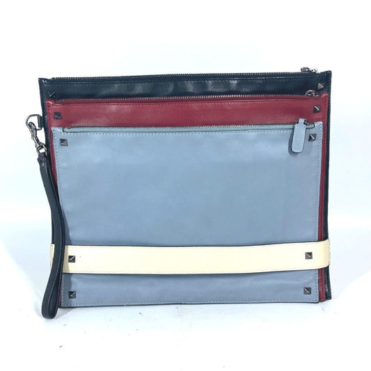 Rockstud Triple Zip Clutch Leather