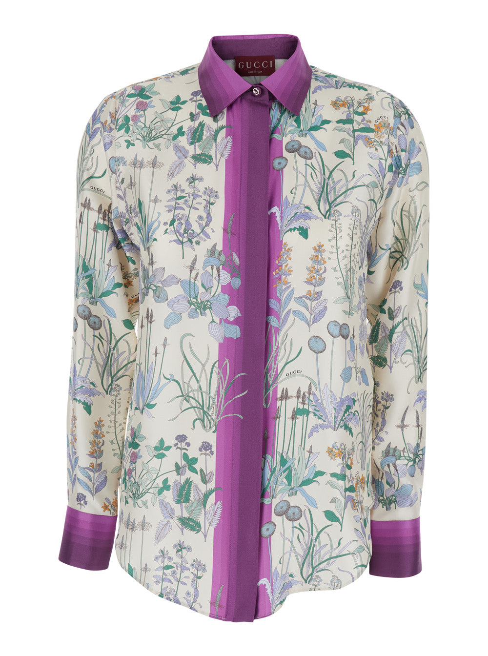 Gucci Women Multicolor Shirt With Classic Collar And All-Over Print In Silk For Women