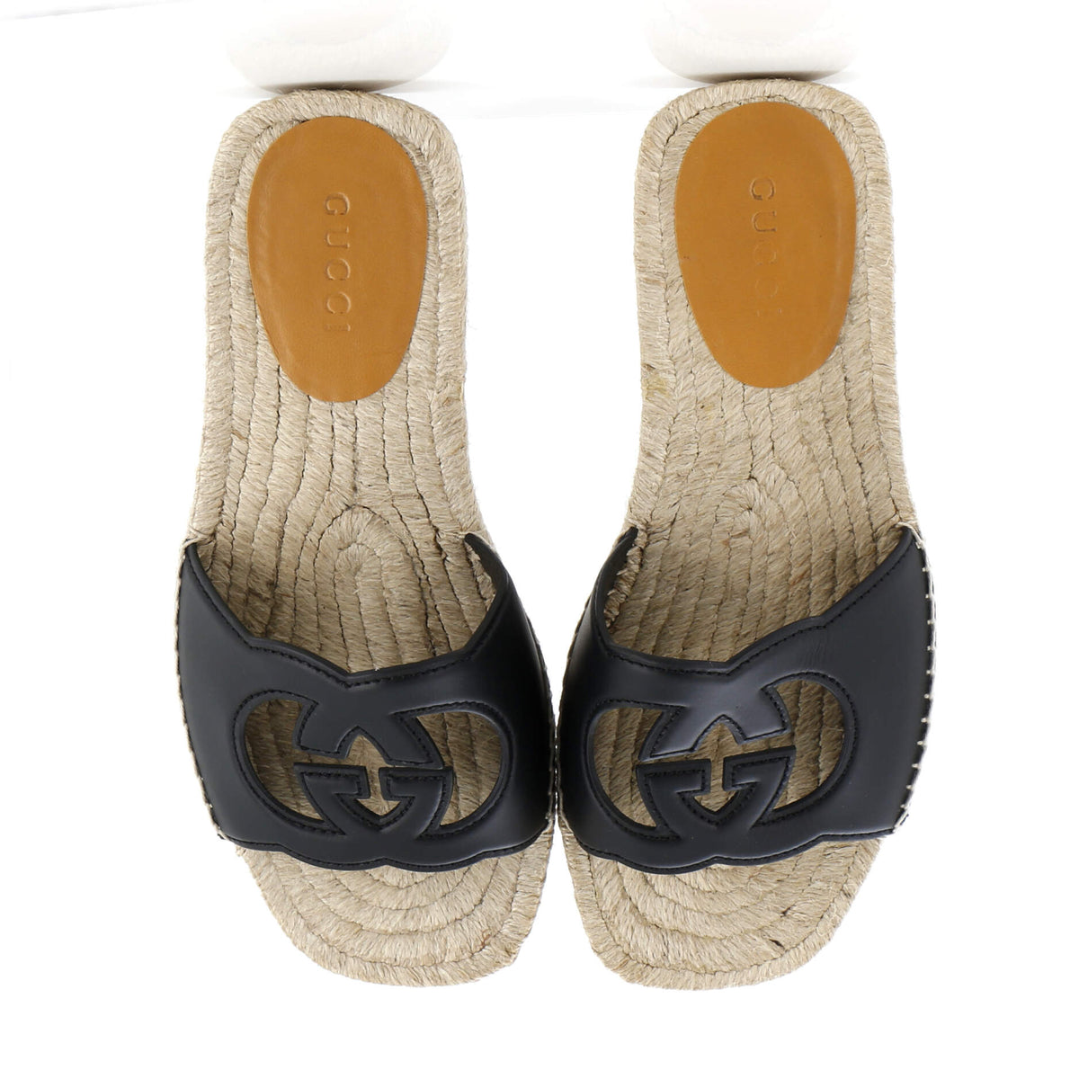 Men's Interlocking G Cut-Out Espadrille Slide Sandals Leather