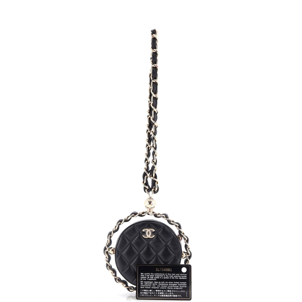 Frame Chain Around Round Clutch with Chain Quilted Lambskin Mini