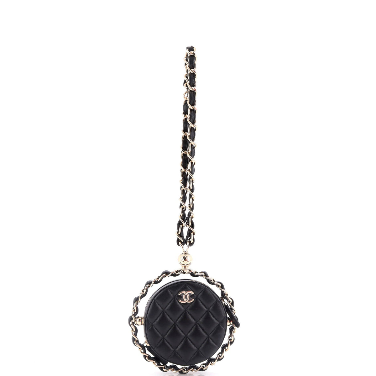 Frame Chain Around Round Clutch with Chain Quilted Lambskin Mini
