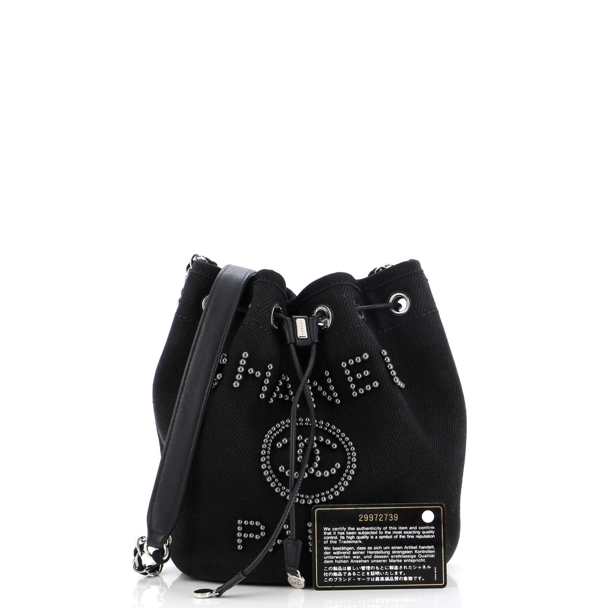 Deauville Drawstring Bucket Bag Pearl Embellished Canvas Small