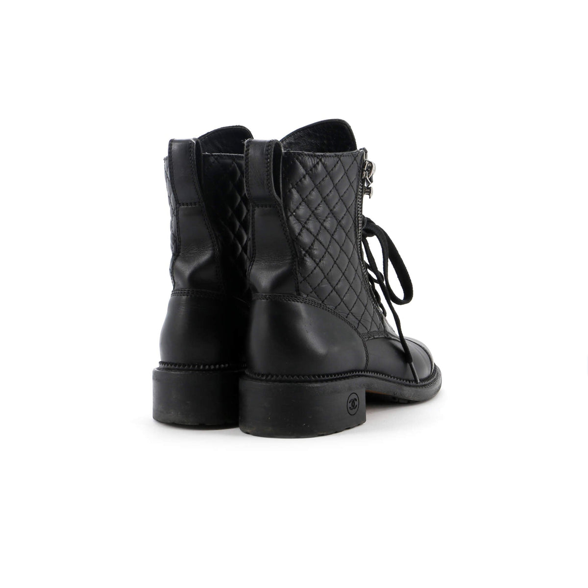Women's CC Zip Up Combat Boots Quilted Leather
