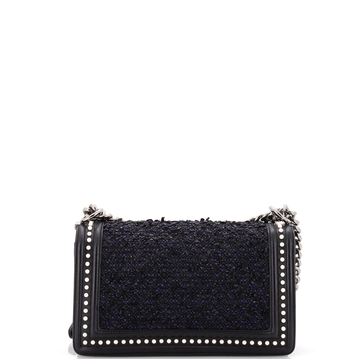 Boy Flap Bag Quilted Tweed with Pearl Embellished Calfskin Old Medium