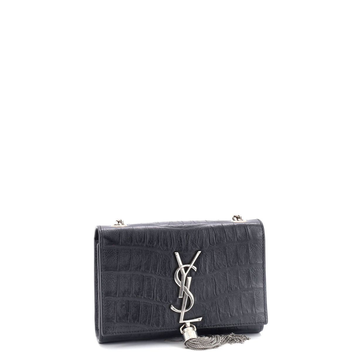Classic Monogram Tassel Crossbody Bag Crocodile Embossed Leather Small