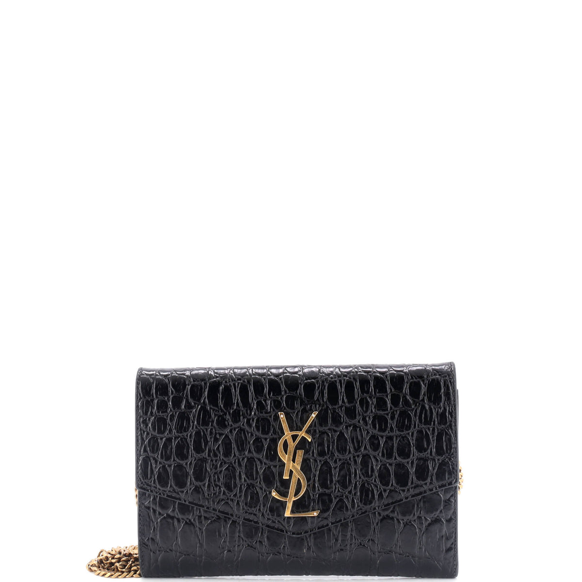 Uptown Chain Wallet Crocodile Embossed Leather