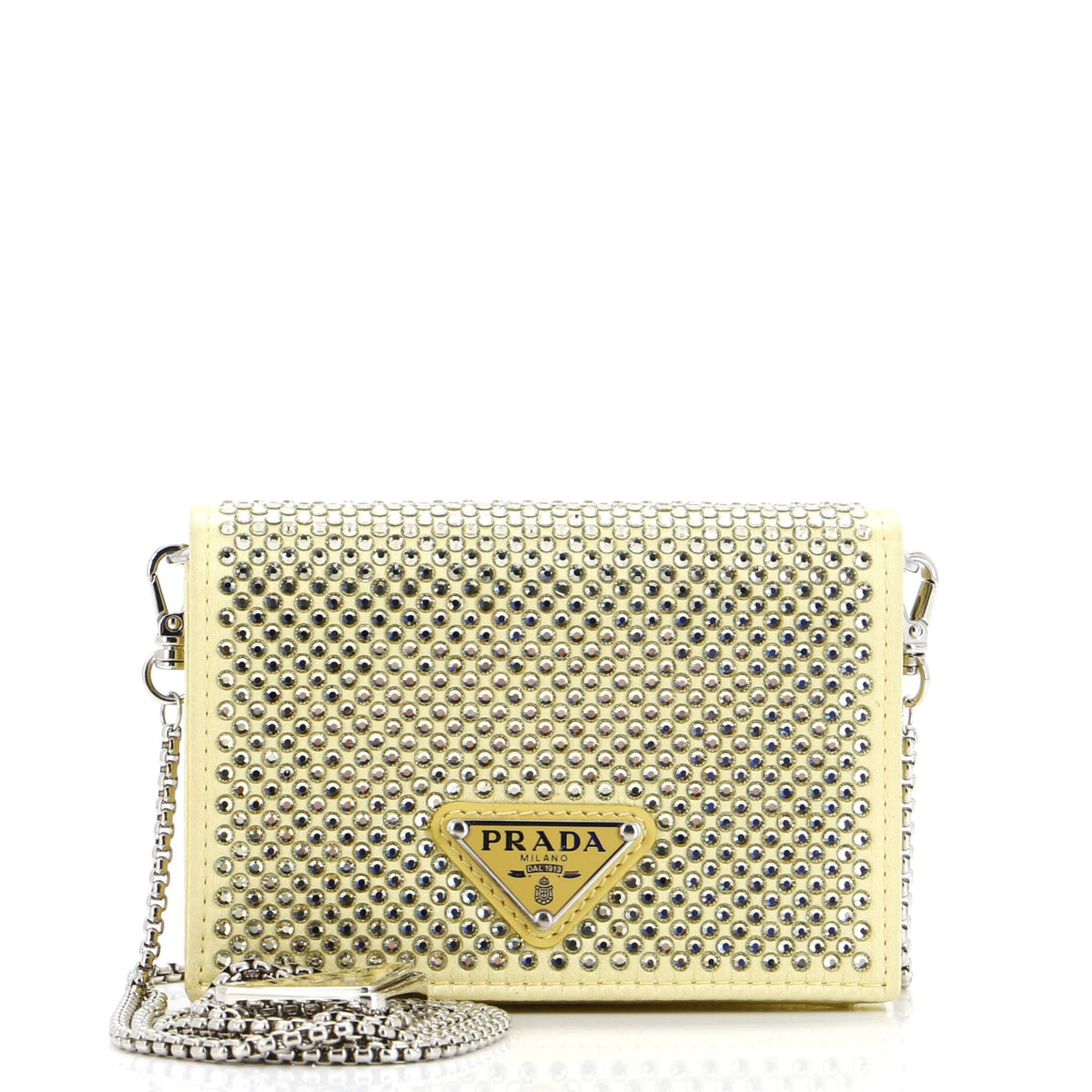 Flap Card Holder with Chain Satin with Crystals