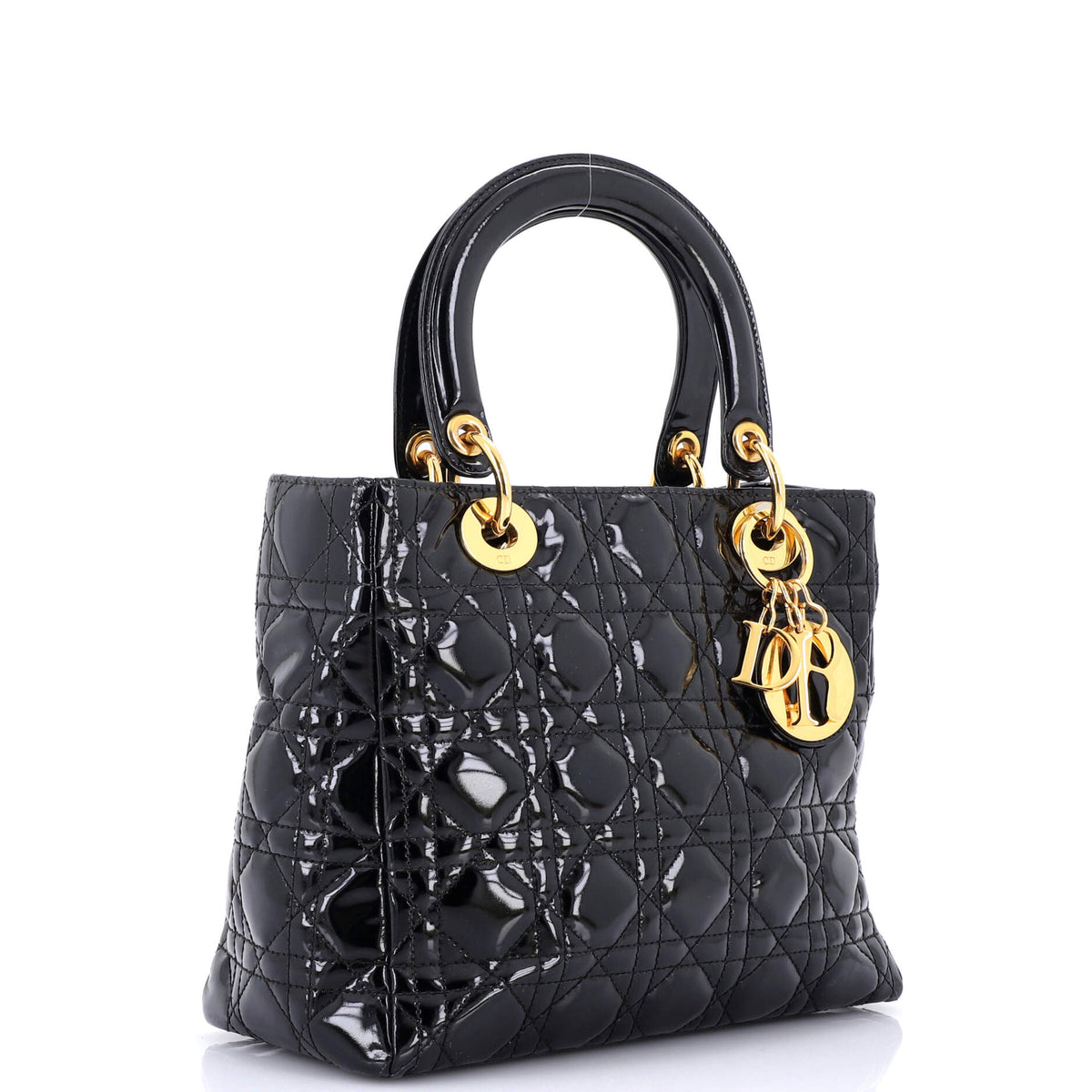 Vintage Lady Dior Bag Cannage Quilt Patent Medium