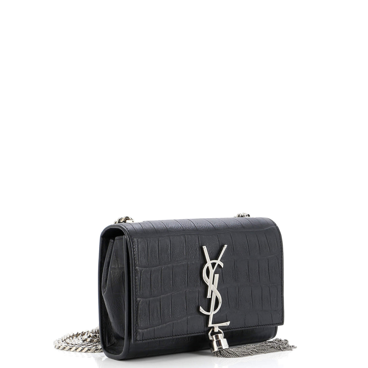 Classic Monogram Tassel Crossbody Bag Crocodile Embossed Leather Small