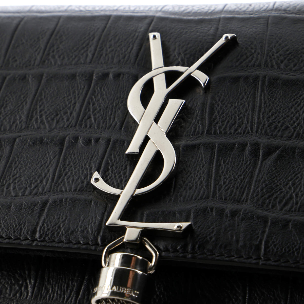 Classic Monogram Tassel Crossbody Bag Crocodile Embossed Leather Small