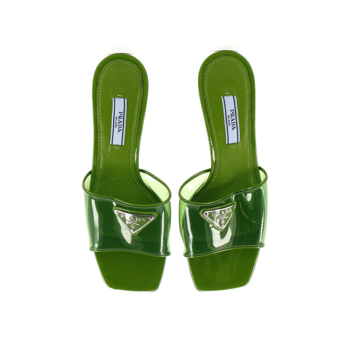 Women's Triangle Logo Kitten Heeled Sandals PVC with Patent